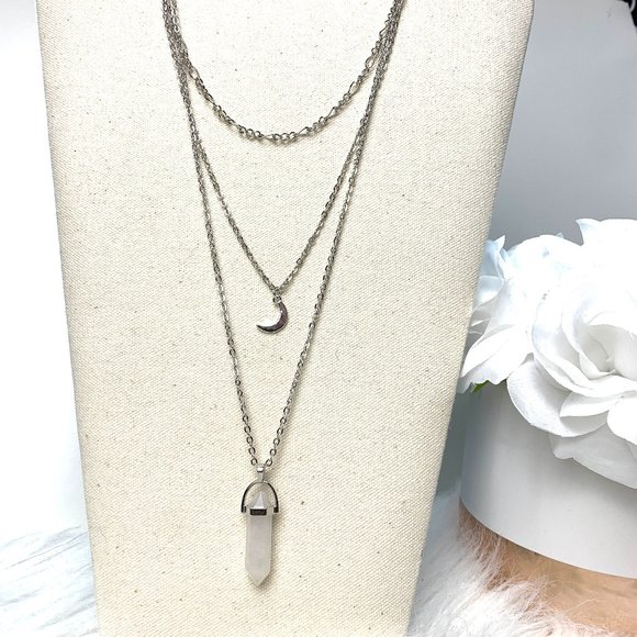 The Wild Clover Jewelry - 1 LEFT!! AMINA TRIPLE LAYER CRYSTAL MOON NECKLACE